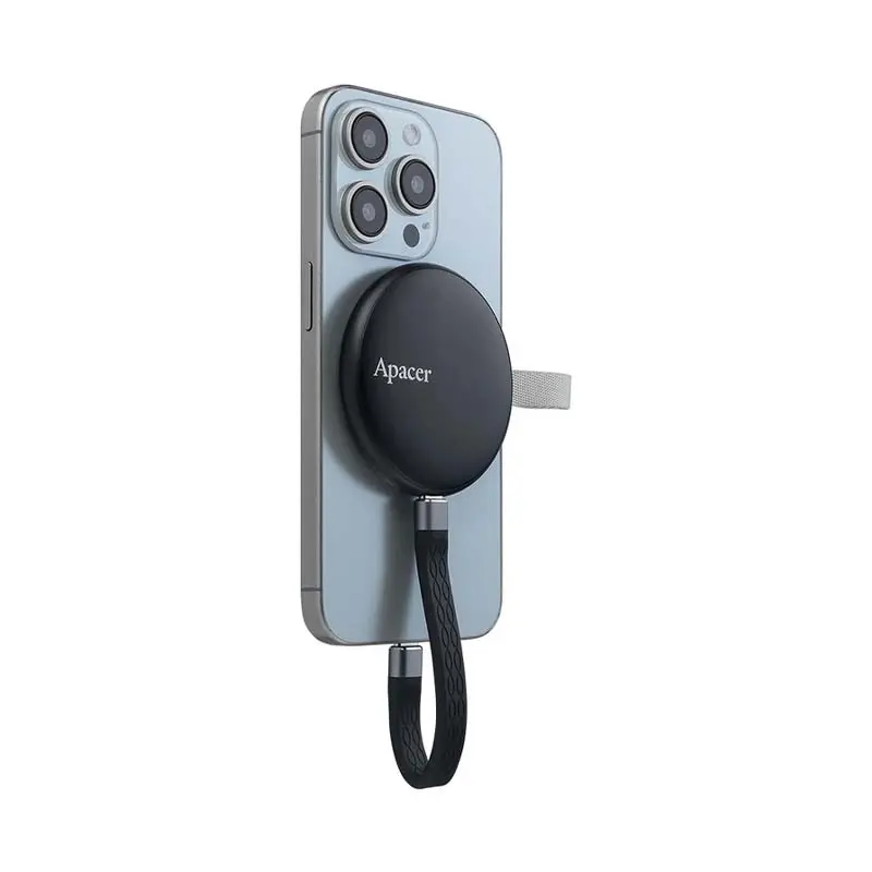Apacer AS725 Magnetic - On iPhone with MagSafe